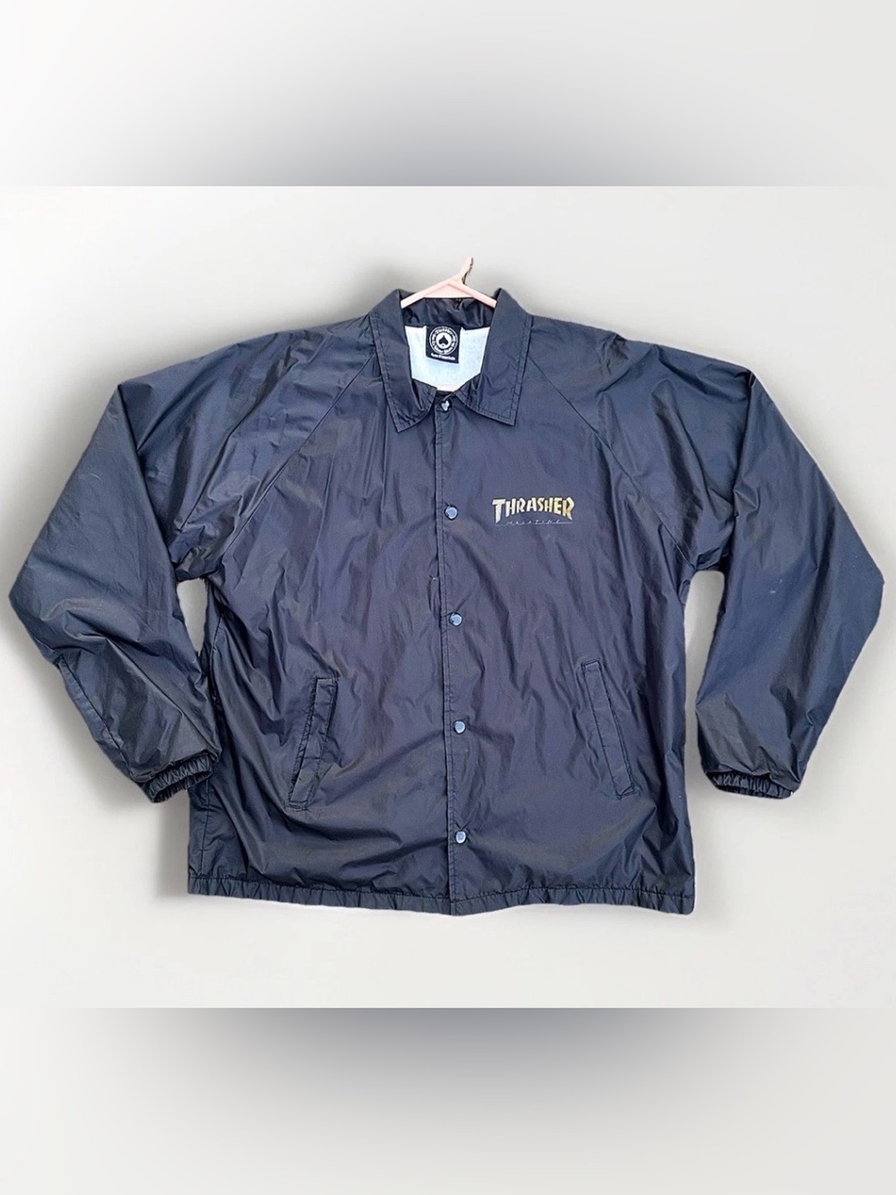 Thrasher Magazine Pentagram Black Gold Snap Up Windbreaker Jacket Men’s Large